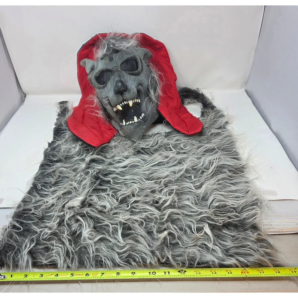 Vintage Easter Unlimited Werewolf Mask Red Hooded Grey Rubber Horror Halloween